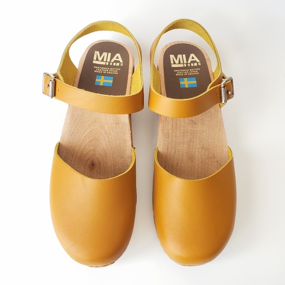 MIA Sofia Swedish Clog Free People Size 36 & 40 Mustard Yellow Leather Mary Jane - Picture 8 of 13